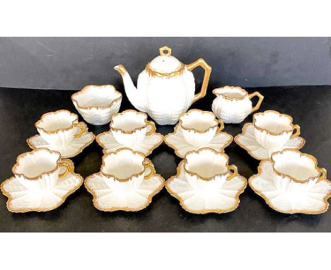 A good early 20th century Shelley Wileman shell shaped tea set: In white and gold colourway. (Unmarked). (19) 