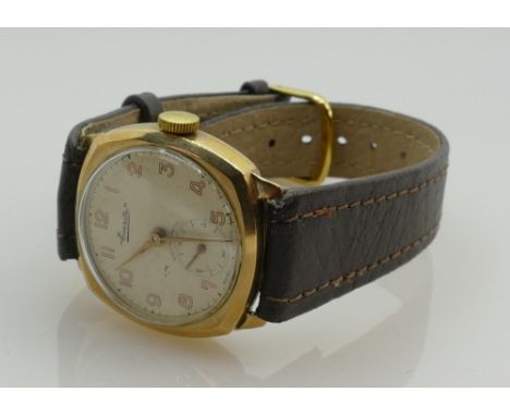 9ct mens Everite manual non magnetic wristwatch: Leather strap. 