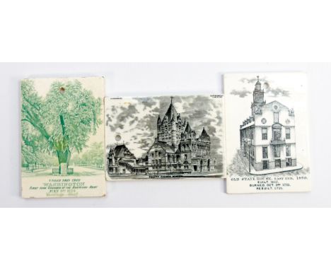 Wedgwood calendar tiles for 1899, 1896 and 1890: Retailed by Jones, McDuffee &amp; Stratton of Boston USA showing historic vi