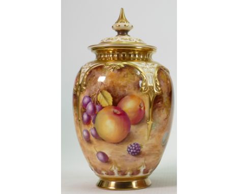 Royal Worcester lidded vase decorated with fruits signed T .Nutt height 19cm