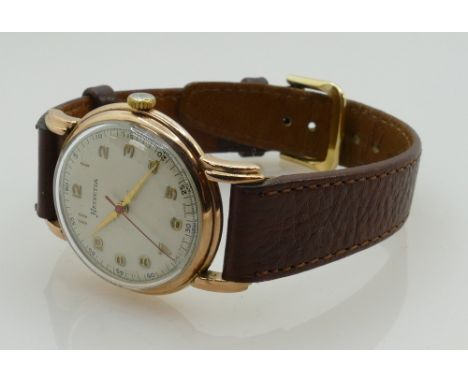 9ct mens Helvetia manual wristwatch: Leather strap. 