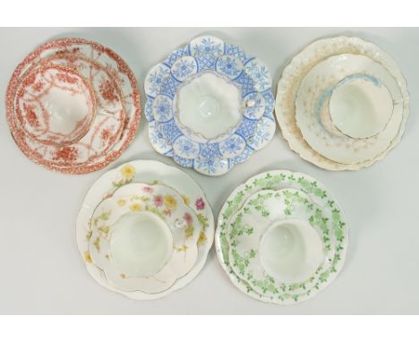 A collection of Wileman &amp; Co trios including: Lily, Gainsborough, Foley, Argyle &amp; Daisy shapes, pattern nos. 10476, 5