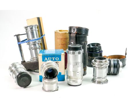 A collection of Ekata &amp; Eka lens &amp; accessories including: Steinhell Munchen Culminar 85mm lens, Hanimar 35mm lens, Ed