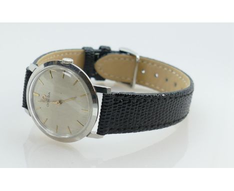 Omega vintage small manual stainless steel wristwatch: Diameter 3cm, with later leather strap. 