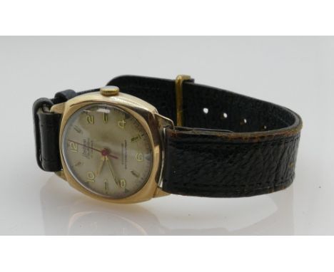 9ct mens Andrew The Hatton manual wristwatch:  Leather strap. 