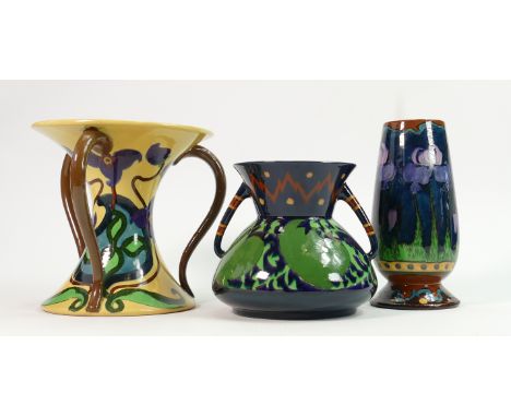 A collection of Wileman &amp; Co to include: Intarsio three handled Tyg pattern no. 3073 with purple stylised flowers and gre