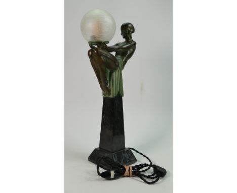 Art Deco style lamp bears signature M LeVerrier: Measures 45cm to top of shade.