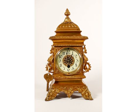 Victorian ornate brass bracket clock: Height 35cm. 