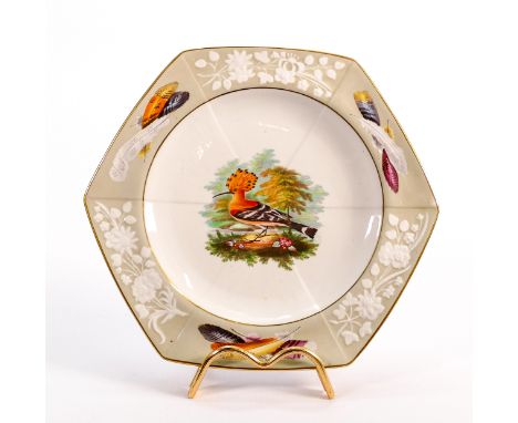 Spode hand painted plate depicting Hoopoe circa 1805 with factory mark and title verso: Minute pin head sized chip to rim at 
