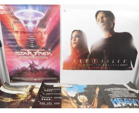 A group of mixed science fiction themed film posters comprising SIGNS (2002), HEAVY METAL (2000), STAR TREK V: THE FINAL FRON