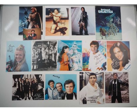 A group of science fiction television related autographs to include Dirk Benedict, Gil Gerard, Paul Darrow, David Jackson, Ja