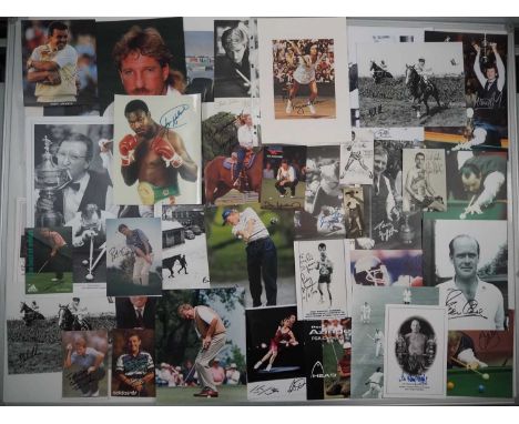 A large quantity of assorted sport related autographs to include Lester Piggott, Dennis Taylor, Ian Botham, Ray Reardon, Virg