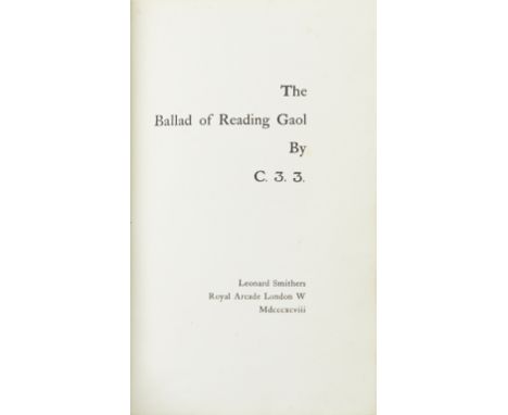 WILDE (OSCAR)The Ballad of Reading Gaol by C.3.3., FIRST EDITION, ONE OF 800 COPIES ON HAND-MADE PAPER,  approximately 30 sma