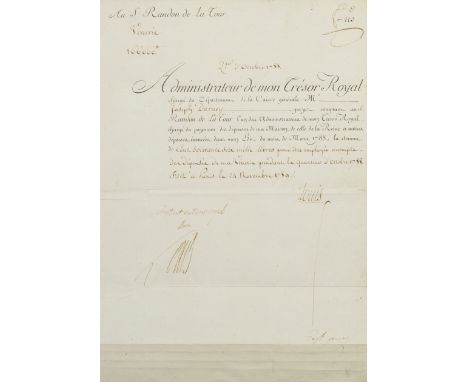 FRENCH REVOLUTION - LOUIS XVIDocument signed and subscribed by the King ('Bon Louis'), and his secretary, ordering Joseph Dur