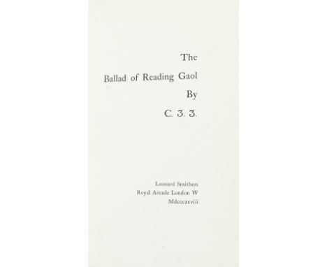 WILDE (OSCAR)The Ballad of Reading Gaol by C.3.3., FIRST EDITION, ONE OF 800 COPIES ON HAND-MADE PAPER,  untrimmed in publish