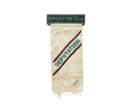 SUFFRAGETTE INSIGNIA – DEPUTATIONDeputation ribbon, possibly worn at the Black Friday Demonstration on 18 November 1910, wove