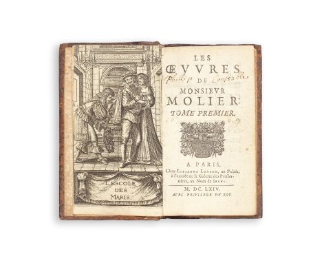 [MOLIERE (JEAN BAPTISTE POQUELIN DE)]Oeuvres de Monsieur Molier, Tome premier, vol. 1 (of 2),  engraved frontispiece, woodcut