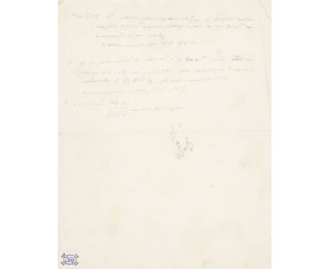 NAPOLEON BONAPARTEAutograph note of financial calculations, unsigned, in French, comprising 11 lines in pencil, examining Nap