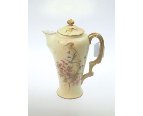 Royal Worcester blush and ivory lidded jug decorated with snail, dragonfly and floral design