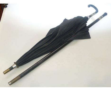Indian ivory mounted in ebony handled sword stick and umbrella