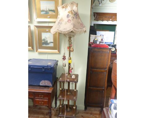 Satin brass and mahogany standard oil lamp converted to electric