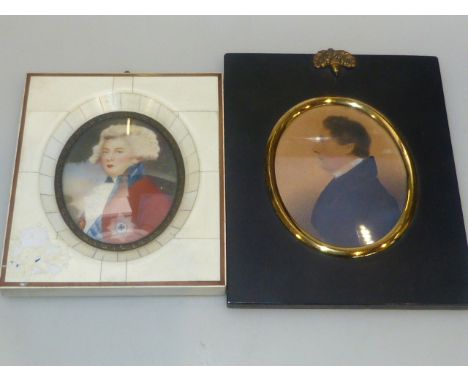 Ivory framed miniature of George VI and another portrait miniature in ebonised frame