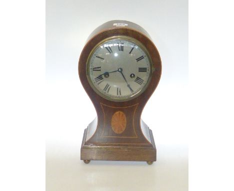 Edwardian inlaid mahogany balloon mantel clock