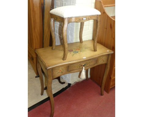 Floral painted cabriole leg dressing table and stool