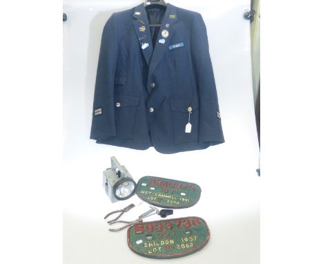 Railway collectables including guards jacket, wagon plates, ticket punches, whistle, torch, etc
