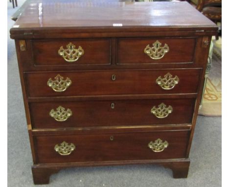 An adapted 18th century mahogany batchelor's chest, the foldover top over two short and three long graduated drawers, on brac