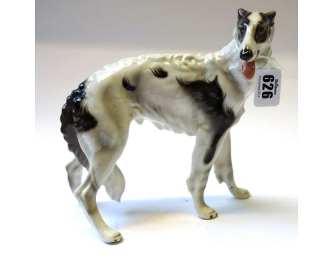 A Goldschieder style borzoi hound, printed mark 'Austria Ceramic' to foot, 19.5cm high, together with a Karl Ens model of a w