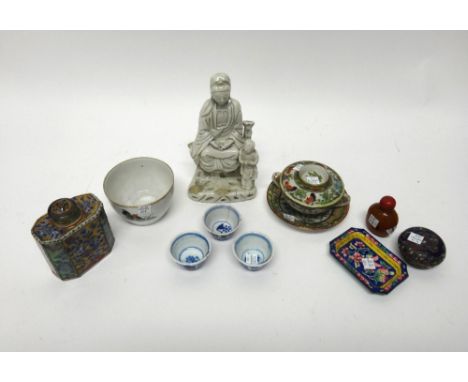A group  of Chinese porcelain and works of art, various dates, comprising; a blanc de chine figure of Guanyin, 18th century, 