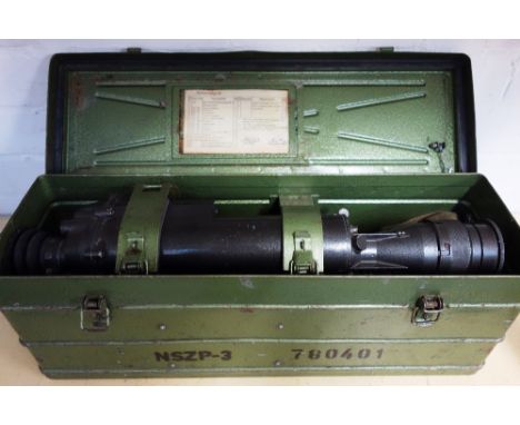 A Russian night vision scope in a green tin case, 47cm.  Item 23