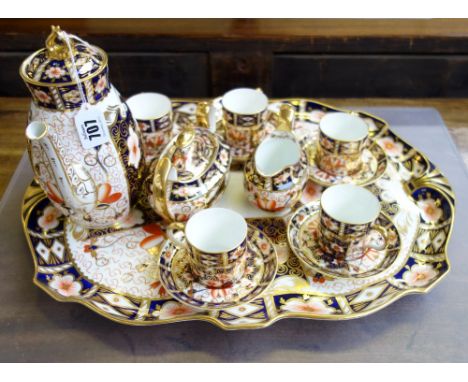 A Royal Crown Derby Imari pattern coffee service, 1901-1919, iron red printed factory and year marks, Imari gilt decorated co