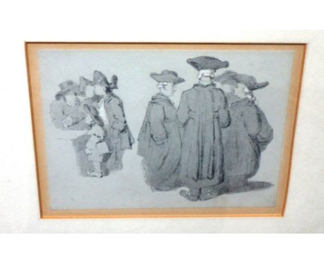 Samuel Prout (1783-1852), Study of a group of priests, pencil and grey wash; together with Charles Keene, 'Levity', a Punch i