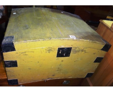 A 19th century green painted dome top metal bound trunk.