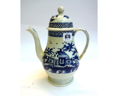 A group of English blue and white pottery, late 18th/early 19th century, comprising; a pearlware pear shaped coffee pot and c