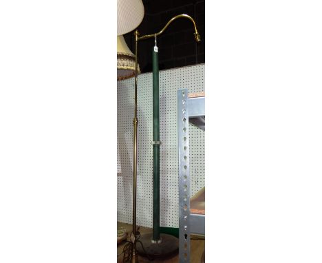 A telescopic brass standard lamp together with a painted umbrella stand.