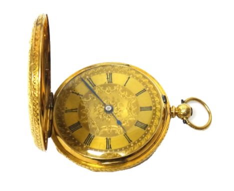 An 18ct gold cased, key wind hunting cased fob watch, the gilt fusee movement with a lever escapement, detailed Bennett, 65 C