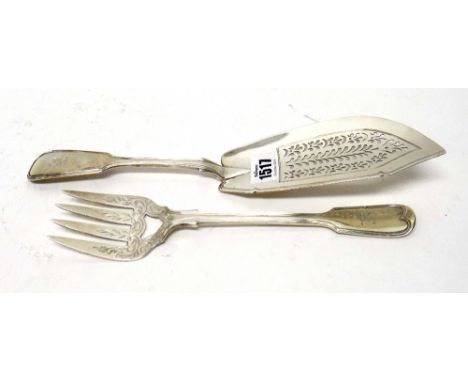 A silver fiddle and thread pattern fish slice, London 1831 and a silver fiddle and thread pattern fish serving fork, London 1