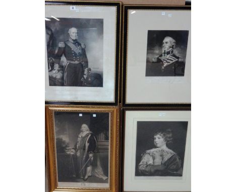 A group of thirteen engravings and mezzotints of portrait subjects, including works after Hoppner, Beechey, Reynolds, Owen, G