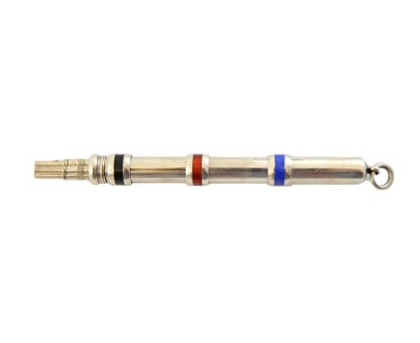 A silver enamel tri-colour propelling pencil by S.Mordan & Co.  Illustrated
