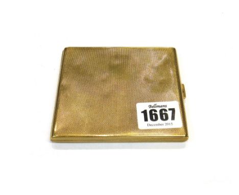 A 9ct gold rectangular cigarette case, presentation inscribed within, the exterior with engine turned decoration, Chester 192