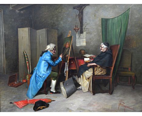 Pietro Lanzoni (1827-1899), A game of cards; Sitting for a portrait, a pair, oil on panel, both signed, 33cm x 44cm. (2)  Ill