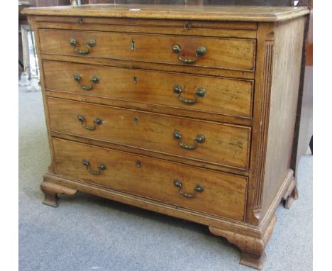 A mid 18th century mahogany chest, the brushing slide over four long graduated drawers on ogee bracket feet, 97cm wide. 