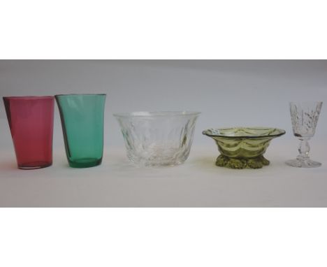 A quantity of glass wares, mainly 20th century, including; cut glass rinsing bowls, green and cranberry glass wares, 18th cen