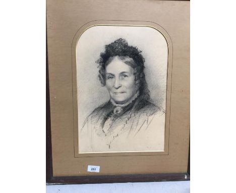 A CHARCOAL PORTRAIT OF MISS CRABB - NO GLASS 49CM X 60CM 