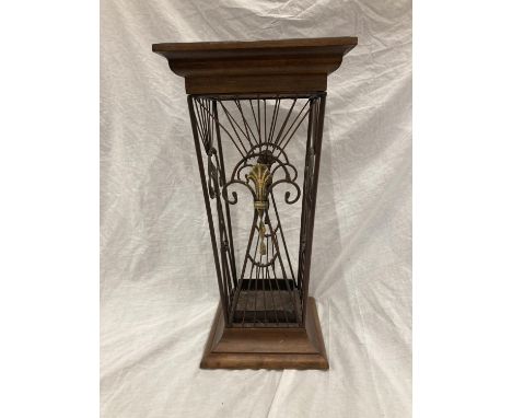 A VINTAGE STYLE WOOD AND WROUGHT IRON UMBRELLA STAND 