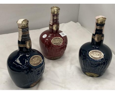 THREE CERAMIC ROYAL SALUTE SCOTCH WHISKY BOTTLES 
