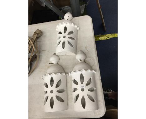 THREE STONE OUTDOOR LIGHT COVERS PAINTED WHITE HEIGHT APPROX 40CM 